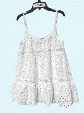 American Eagle White Eyelet Lace Trim Babydoll Tank Top Medium Cottagecore